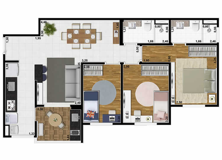 Planta 1 - Apartamento com 69M²
