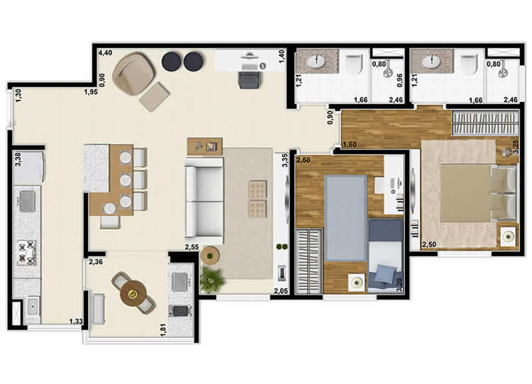 Planta 2 - Apartamento com 69M²
