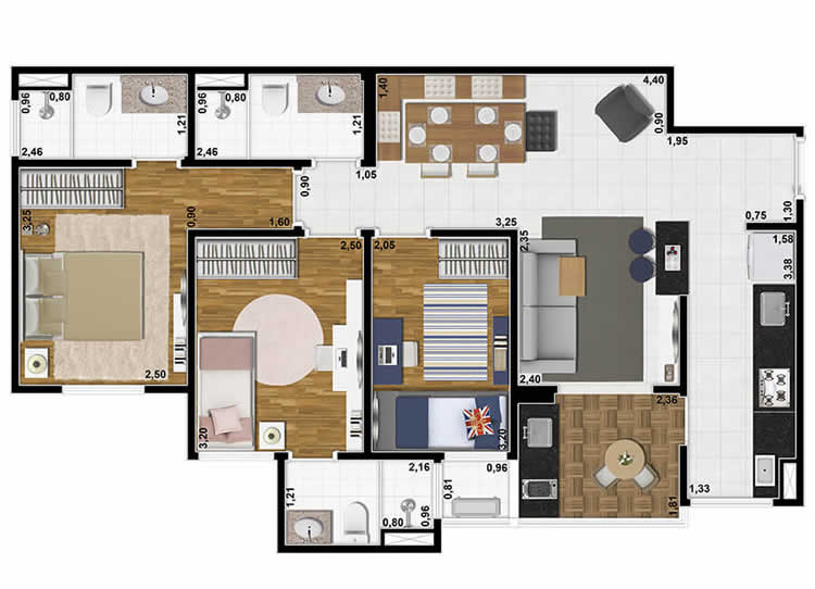 Planta 3 - Apartamento com 74M²